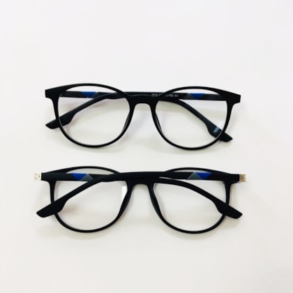 ARMAÇÃO DE ÓCULOS DE GRAU MASCULINO- GUSTAVO 1910 - PRETO COM AZUL E CINZA C4 ARMAÇÃO DE ÓCULOS DE GRAU MASCULINO- GUSTAVO 1910 - PRETO COM AZUL E CINZA C4