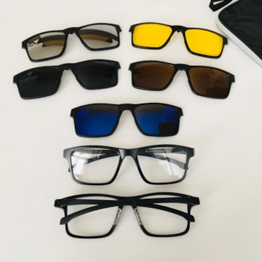 Armação de óculos de grau masculino - Jonas 5 em 1 cod 2258 - preto com 5 cores de clip on solar