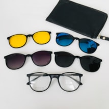 Armação de óculos de grau masculino - modelo 4 em 1 cod 9806 - preto com 4 cores de clip on solar