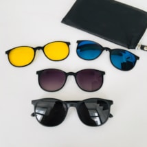 Armação de óculos de grau masculino - modelo 4 em 1 cod 9806 - preto com 4 cores de clip on solar