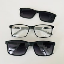 Armação de óculos de grau masculino - Thiaguinho 0270 - preto haste detalhe branco e cinza clip on preto fosco C1