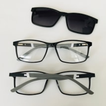 Armação de óculos de grau masculino - Thiaguinho 0270 - preto haste detalhe branco e cinza clip on preto fosco C1
