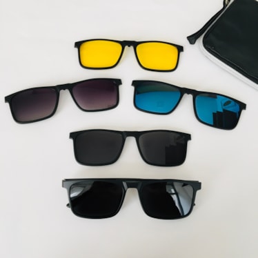 Armação de óculos de grau masculino - Victor 5 em 1 cod 9808 - preto com 5 cores de clip on solar