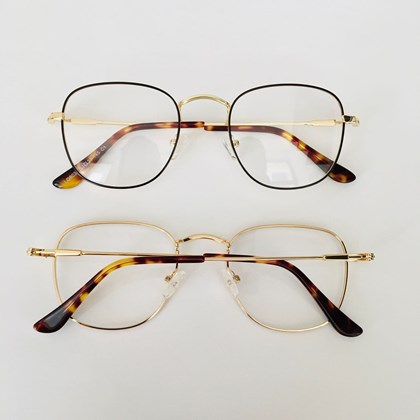 Armação de óculos de grau - Melanie hexagonal 8031 - marrom com dourado haste animal print C1