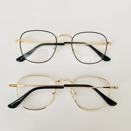 Armação de óculos de grau - Melanie hexagonal 8031 - preto com dourado C7