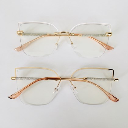 Armação de óculos de grau - Natiely 3 pontos código 95986 - branco com dourado C8