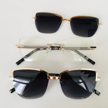 Armação de óculos de grau - Olívia 3 pontos cod 0195 - dourado detalhe azul clip on dourado C6