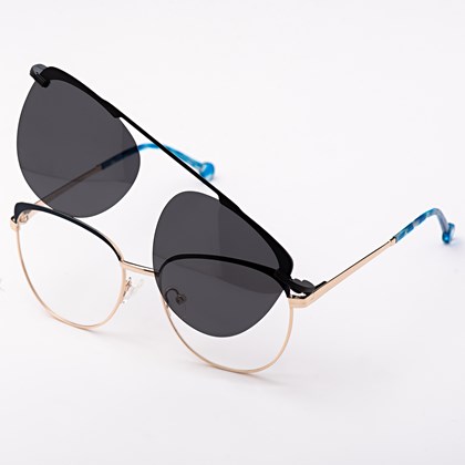 Armação de óculos de grau - Patricinha 2 em 1 - Azul escuro com dourado