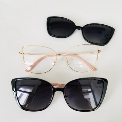 Armação de óculos de grau - Regina 2 em 1 cod 0242 - Rose gold ponteira rose Armação de óculos de grau - Regina 2 em 1 cod 0242 - Rose gold ponteira rose