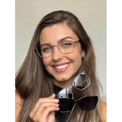 Armação de óculos de grau - Roberta 3 em 1 cod 0227 - dourado ponteira preta C6 clip on preto e clip on preto transparente