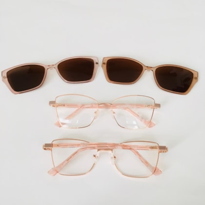 Armação de óculos de grau - Roberta 3 em 1 cod 0227 - rose gold C5 clip on dourado transparente e clip on rose transparência Armação de óculos de grau - Roberta 3 em 1 cod 0227 - rose gold C5 clip on dourado transparente e clip on rose transparência