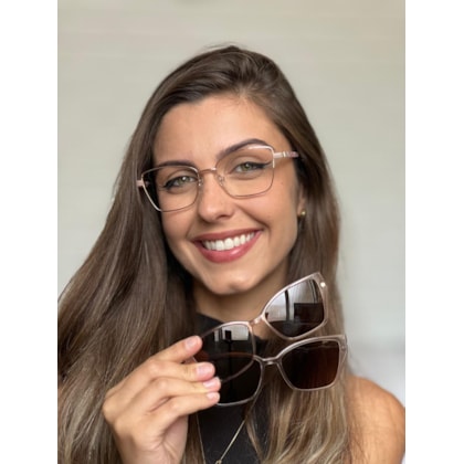 Armação de óculos de grau - Roberta 3 em 1 cod 0227 - rose gold C5 clip on dourado transparente e clip on rose transparência