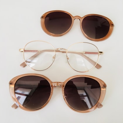 Armação de óculos de grau - Round shine 2 em 1 cod 0255 - dourado ponteira rose clip on dourado transparente c6 Armação de óculos de grau - Round shine 2 em 1 cod 0255 - dourado ponteira rose clip on dourado transparente c6