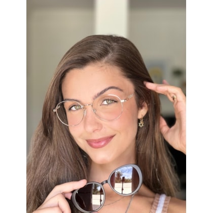 Armação de óculos de grau - Round shine 2 em 1 cod 0255 - dourado ponteira transparente clip on preto C8