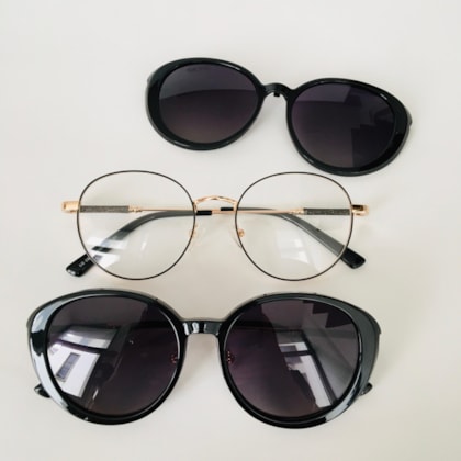 Armação de óculos de grau - Round shine 2 em 1 cod 0255 - preto com dourado clip on preto C1 Armação de óculos de grau - Round shine 2 em 1 cod 0255 - preto com dourado clip on preto C1