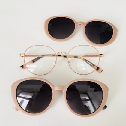 Armação de óculos de grau - Round shine 2 em 1 cod 0255 - rose com dourado clip on rose C3 Armação de óculos de grau - Round shine 2 em 1 cod 0255 - rose com dourado clip on rose C3