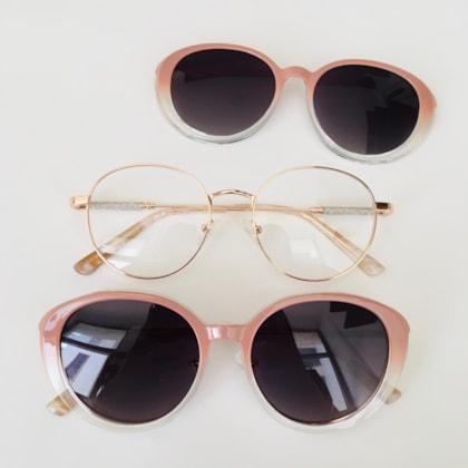 Armação de óculos de grau - Round shine 2 em 1 cod 0255 - rose gold clip on rose com transparência C7 Armação de óculos de grau - Round shine 2 em 1 cod 0255 - rose gold clip on rose com transparência C7