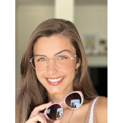 Armação de óculos de grau - Round shine 2 em 1 cod 0255 - rose gold clip on rose com transparência C7