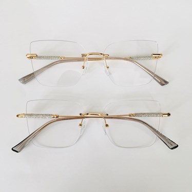 Armação de óculos de grau - Siena 3 pontos cod 91340 - dourado brilho prata ponteira cinza C7