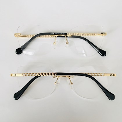 Armação de óculos de grau - Thaila Elos 3 pontos código 3001 - dourado ponteira preta C1