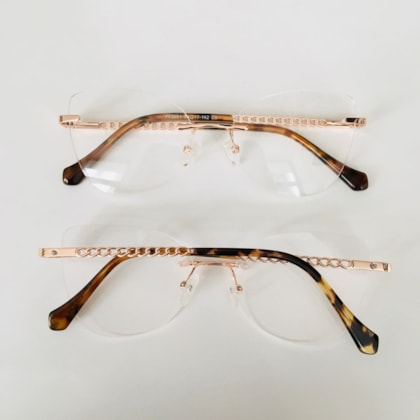 Armação de óculos de grau - Thaila Elos 3 pontos código 3001 - rose gold ponteira animal print C5/C6 Armação de óculos de grau - Thaila Elos 3 pontos código 3001 - rose gold ponteira animal print C5/C6
