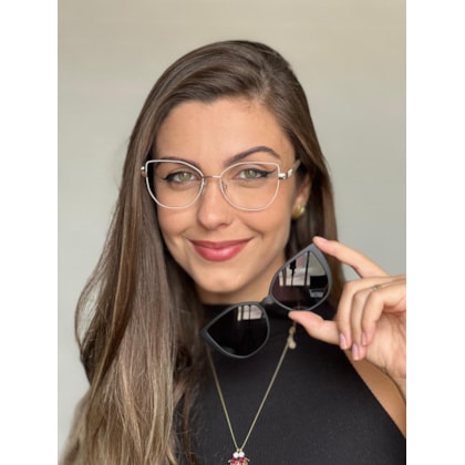 Armação de óculos de grau - Virgínia 0233 - branco com dourado clip on preto fosco C8