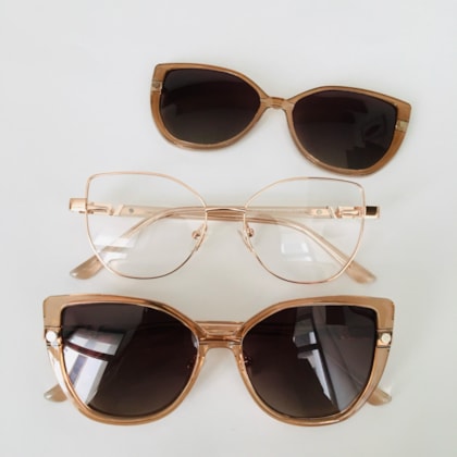 Armação de óculos de grau - Virgínia 0233 - rose gold clip on dourado transparente C1 Armação de óculos de grau - Virgínia 0233 - rose gold clip on dourado transparente C1
