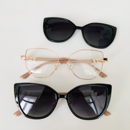 Armação de óculos de grau - Virgínia 0233 - Rose gold haste nude clip on preto C7 Armação de óculos de grau - Virgínia 0233 - Rose gold haste nude clip on preto C7