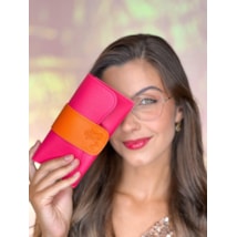 CASE PORTA ÓCULOS SORELLA - PINK COM FIVELA FECHAMENTO LARANJA