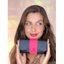 CASE PORTA ÓCULOS SORELLA - PRETO COM FIVELA FECHAMENTO PINK